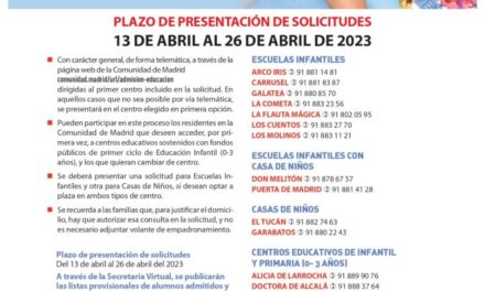 Alcalá: El 13 de abril se abrirá el plazo para el proceso de admisión en escuelas infantiles, casas de niños y en todos los centros sost…